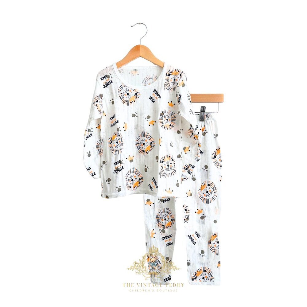 NWT Cute Boys Sleep N' Play Long Sleeve Top & Pants Pajamas Set Jungle Lion 8Y